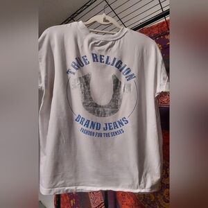 True Religion White Tee with Blue Graphic